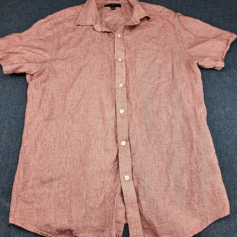 Banana Republic Mens Red Linen Blend Slim Fit Short Sleeve Button Down Shirt L